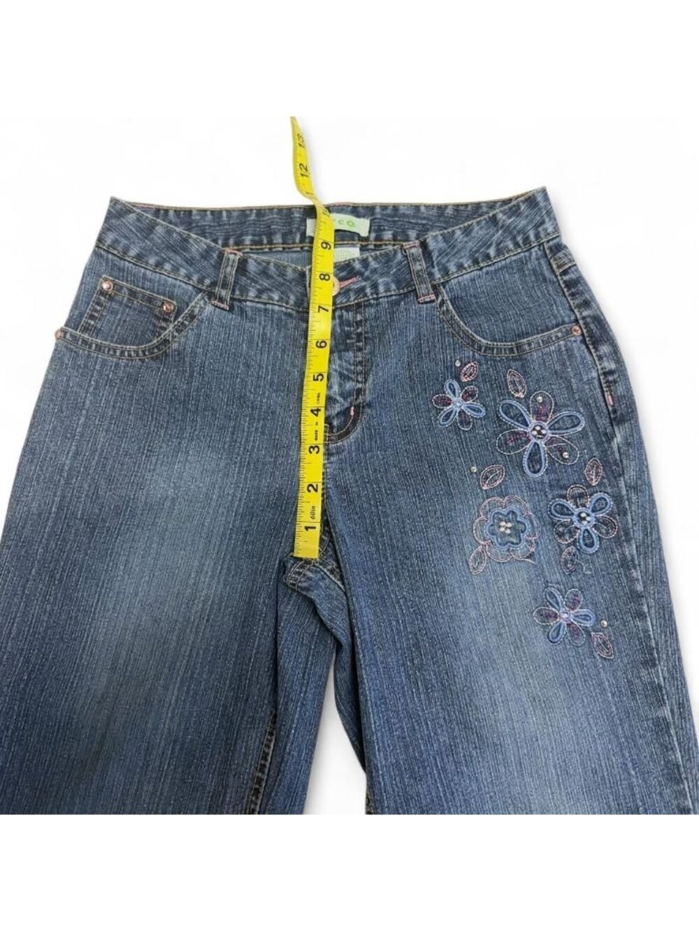 Vintage Y2K Circo Floral Embroidered Cropped Jeans Capris Youth Girls 10/12 - Picture 6 of 7